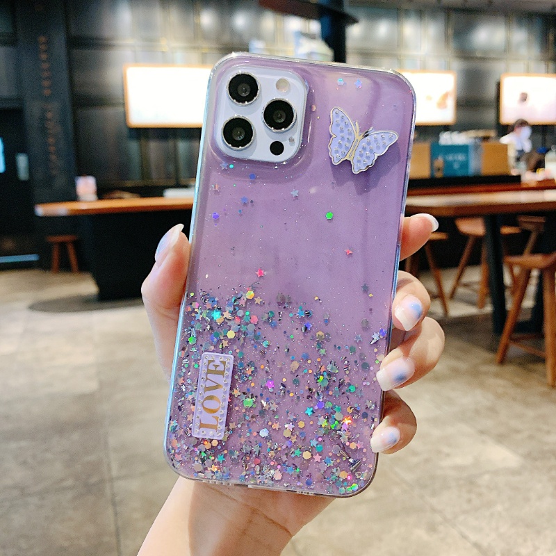 Ốp Điện Thoại Epoxy Kim Tuyến Hình Bướm 3D Cho Iphone 11 11PRO 11PROMAX 6G 6P 7G / 8G 7P / 8P X / XS XR XSMAX