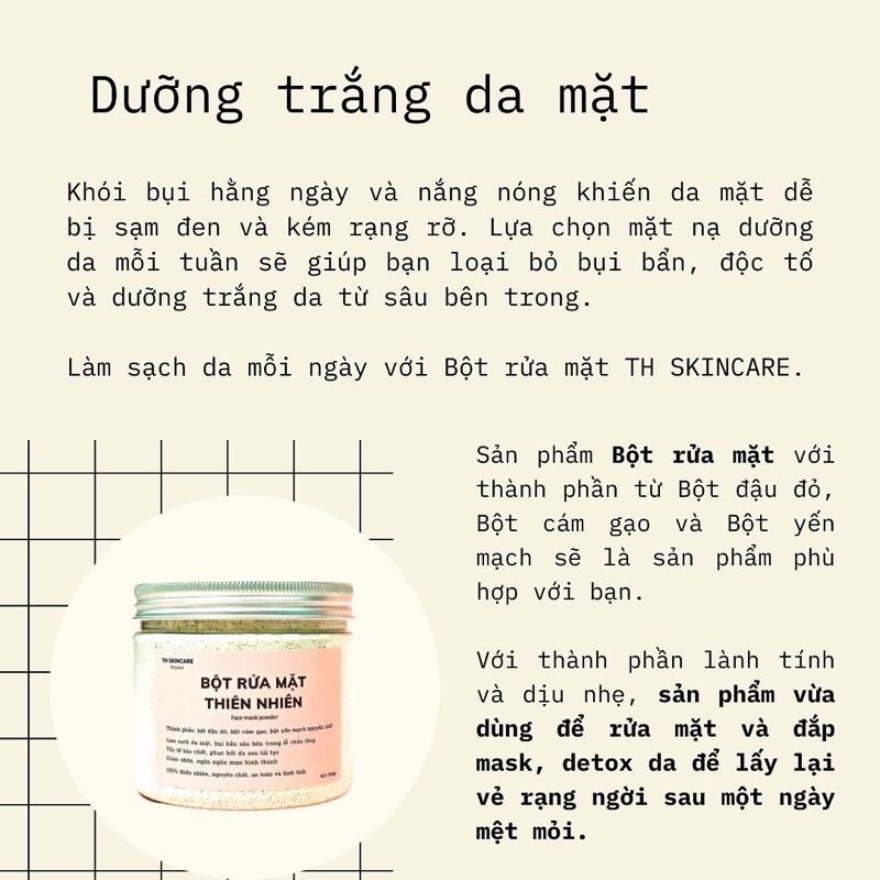Bột Rửa Mặt Thiên Nhiên Làm Sạch Sâu Giảm Mụn Ẩn Mụn Đầu Đen TH SKINCARE 250G