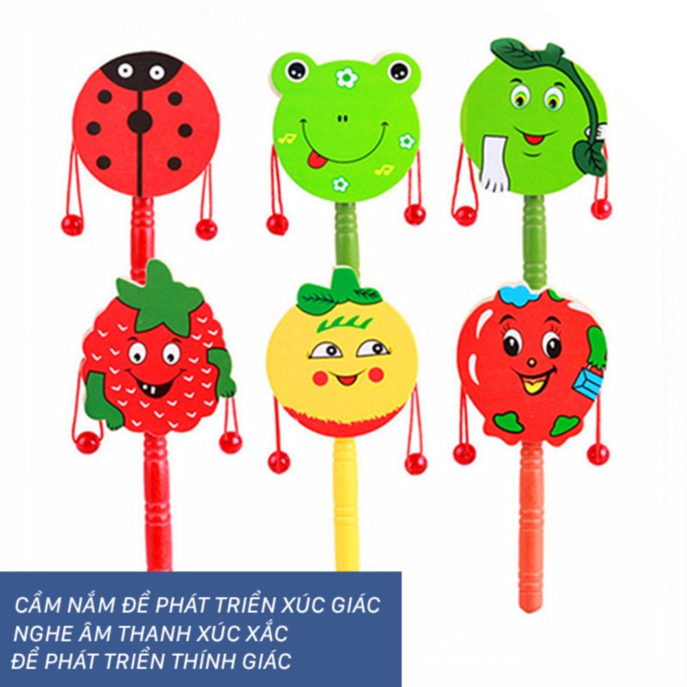 Đồ chơi xúc xắc gỗ cho bé – Trống lục lạc cho bé hình động vật ngộ nghĩnh