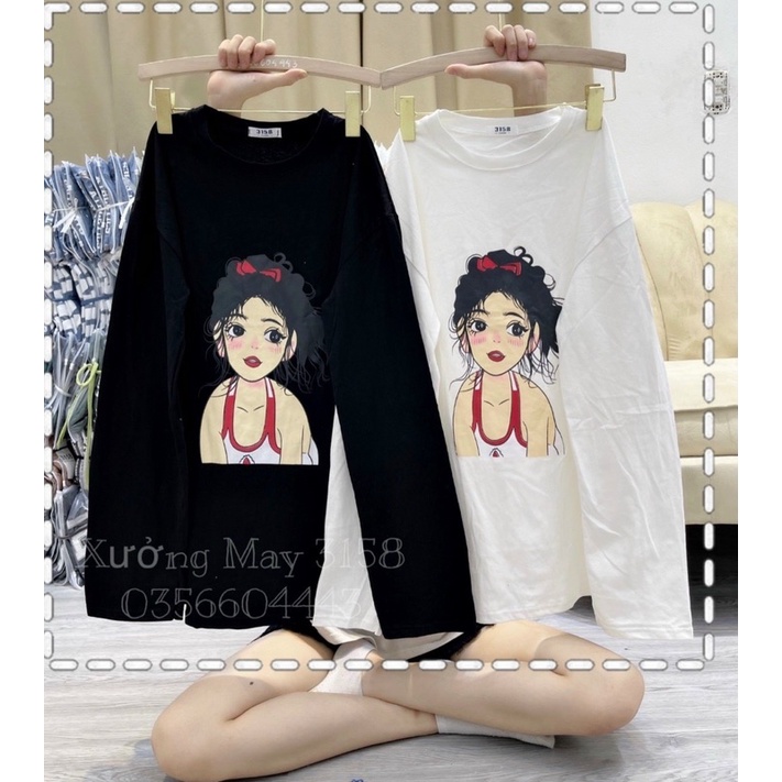 Áo Pull Dài Tay Hình Cô Gái,Áo Thun Dài Tay form rộng hình cô gái siêu hot hit