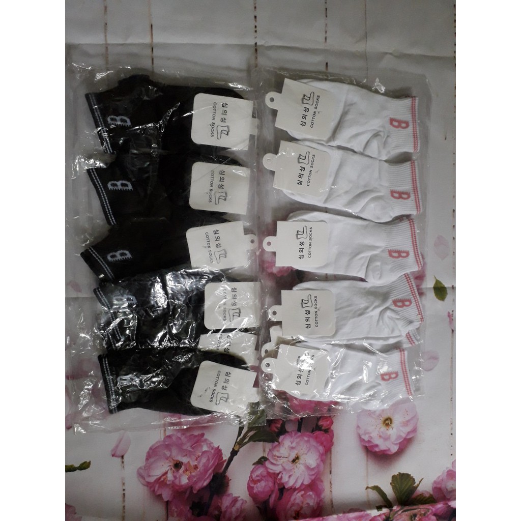 Combo 3 đôi tất nữ cổ ngắn Hàn Quốc họa tiết chữ B, tất nữ cổ ngắn dáng thể thao, vớ nữ thoáng mát