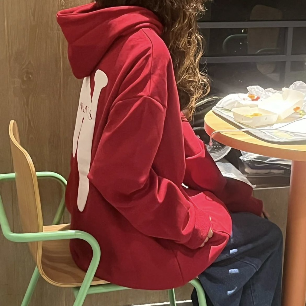 Jiashucheng Vitality Red [Cotton] INS Siêu Hot Áo Hoodie Tay Dài Dáng Rộng Mỏng Phong Cách BM Mùa Xuân Thu Cho Nữ