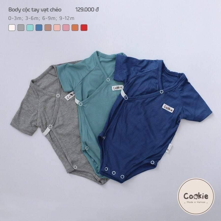 Body Chip Cộc Cookie/Bodysuit cộc tay vạt chéo Cookie cotton tăm mềm,mát cho bé