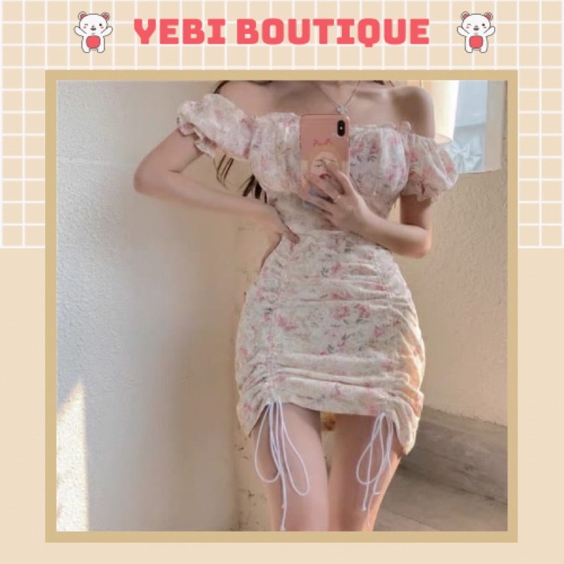 Váy hoa xếp ly, có dây rút, phong cách retro sexy, yebi boutique.