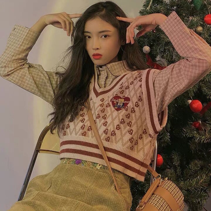 Áo Khoác Len Không Tay Cổ Chữ V Dáng Ngắn Phong Cách Retro | BigBuy360 - bigbuy360.vn