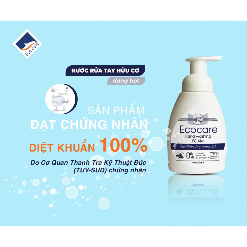 Nước rửa tay tạo bọt Hữu cơ 1000ml, Nước rửa tay diệt khuẩn tinh dầu tự nhiên Ecocare [Tặng vỏ tạo bọt]