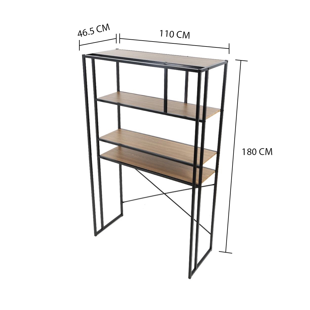 HomeBase FURDINI Bộ kệ kết hợp bàn làm việc bằng MDF/thép nhiều ngăn W110xH180xD46.50cm màu sồi và Đen