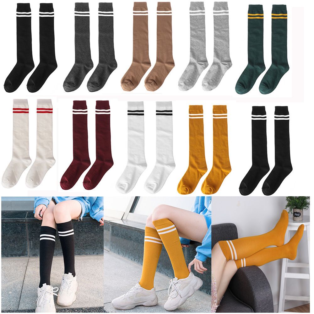 Vớ Cotton Dệt Kim Dài Qua Gối Kẻ Sọc Nhiều Màu Sắc Thời Trang Cho Nữ
