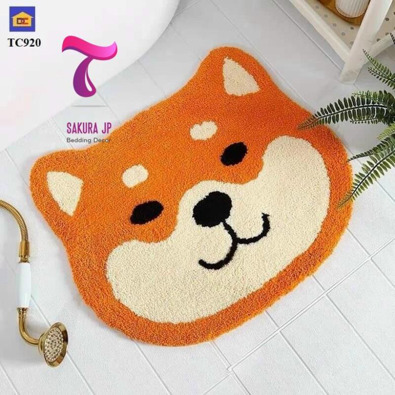 CHÍNH HÃNG-  Thảm Lau Chân Chống Trượt DogeCoin  MEME DOG  Thảm Chùi Chân Lông Cừu Sakura JP Bedding Decor