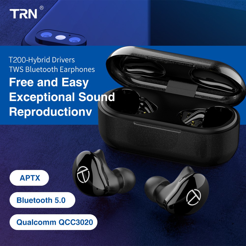 TRN T200 TWS 1BA 1DD Hybrid Driver Bluetooth V5.0 Headset Sport Wireless Earphone Earbuds QCC 3020 Chip Aptx/AAC/SBC IPX5