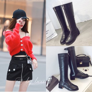 Giày boot đế bệt cổ lửng dây kéo giữa màu đen GBCC-03D