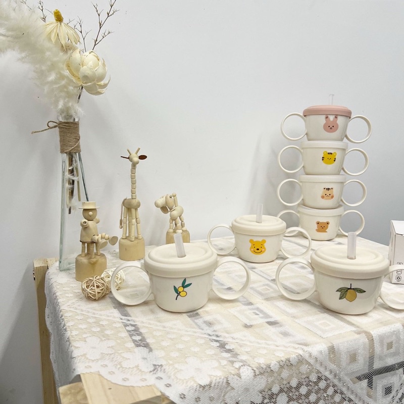 Cốc Tập Hút Uống Nước Hình Gấu/Thỏ cho bé từ 6m Cốc Tập Ăn Dặm Ăn Snack