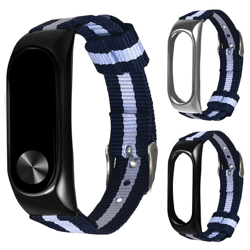 Dây đeo cổ tay Canvas cho Xiaomi Mi Band 2 Dây đeo thay thế bằng Vỏ kim loại Miband 2 Dây đeo có thể đeo