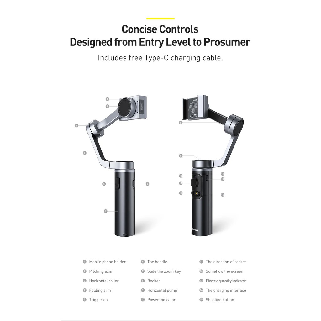 Tay cầm chống rung đa năng Baseus BC02 Control Smartphone Handheld Folding Gimbal Stabilizer - Hãng phân phối