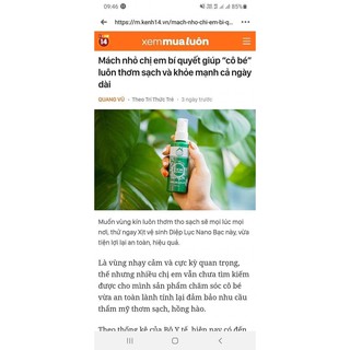 Xịt Vệ sinh diệp lục nano bạc