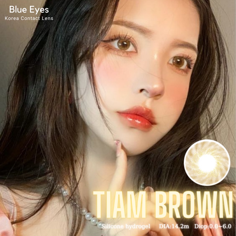 &lt;Lens nâu  ánh vàng kim, vân xoáy trẻ trung&gt; Kính áp tròng Hàn Quốc BLUE EYES TIAM BROWN - Lens cận thời trang Hot