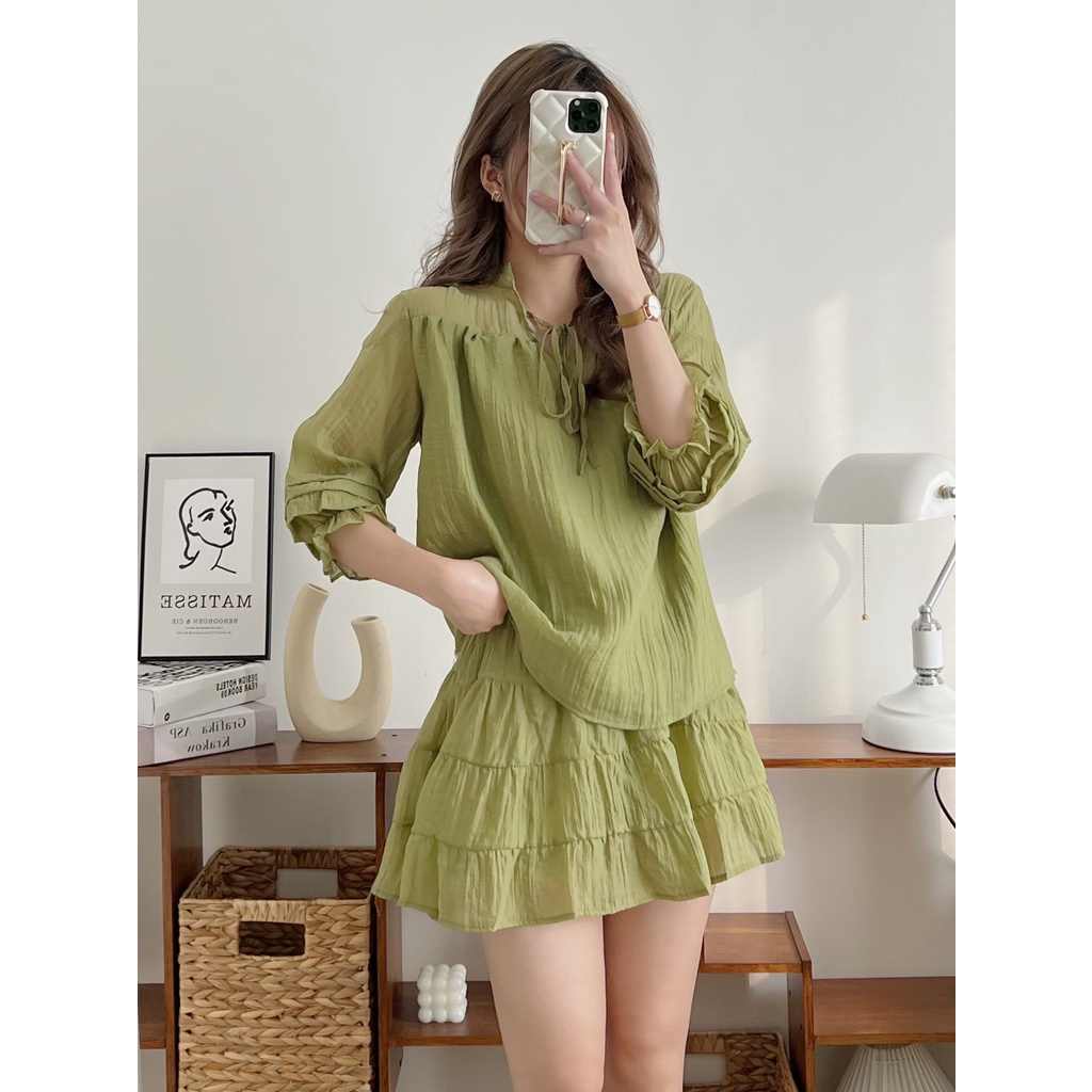 Set áo chân váy voan tơ tiểu thư Hàn Quốc, đồ bộ nữ bánh bèo siêu xinh Rubyshop94