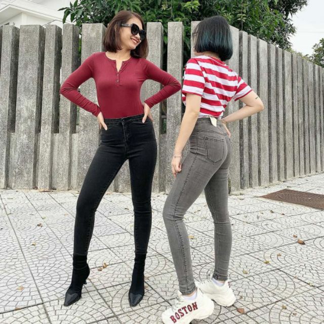 Lenkapas - Quần Jeans không túi lưng cao, co giãn tốt