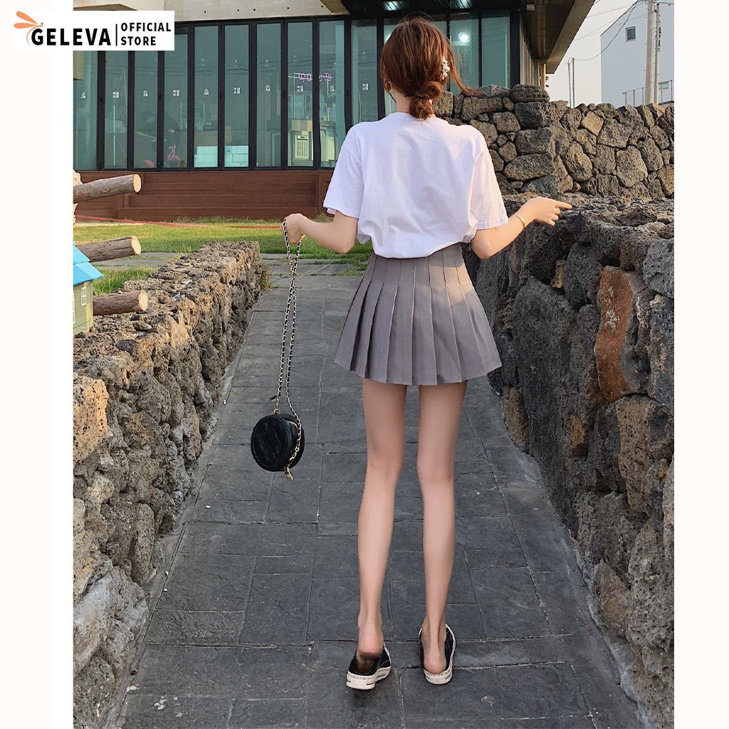Chân váy tennis xếp ly ngắn phong cách Hàn Quốc, Váy tennis nữ cạp cao màu trắng đen be nâu Geleva GE907 | BigBuy360 - bigbuy360.vn
