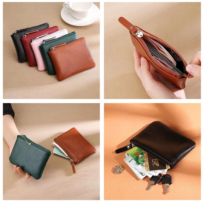 Ví Da PU Mềm Màu Trơn Họa Tiết Vỏ Quả Vải Có Khóa Kéo Cho Nữ