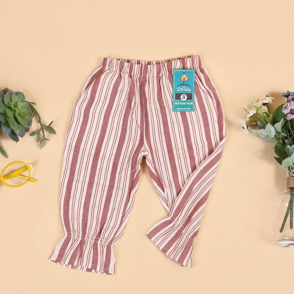 Quần kẻ bé gái LITIBABY, dáng bo chun kẻ sọc, size 2/6T