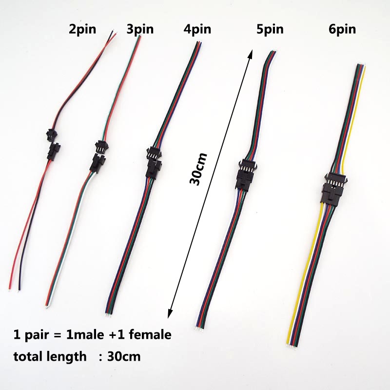 10 Cặp Dây Cáp Nối Nguồn 22 awg 80c 300v 3528 5050 rgb rgbw Chuyển Đổi sm jst male Sang female 2p 3p 4p 5p 6p