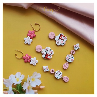 Bông tai đất sét hoa anh đào| Trang sức hoa tai thủ công đất sét polymer | LAM Jewelry