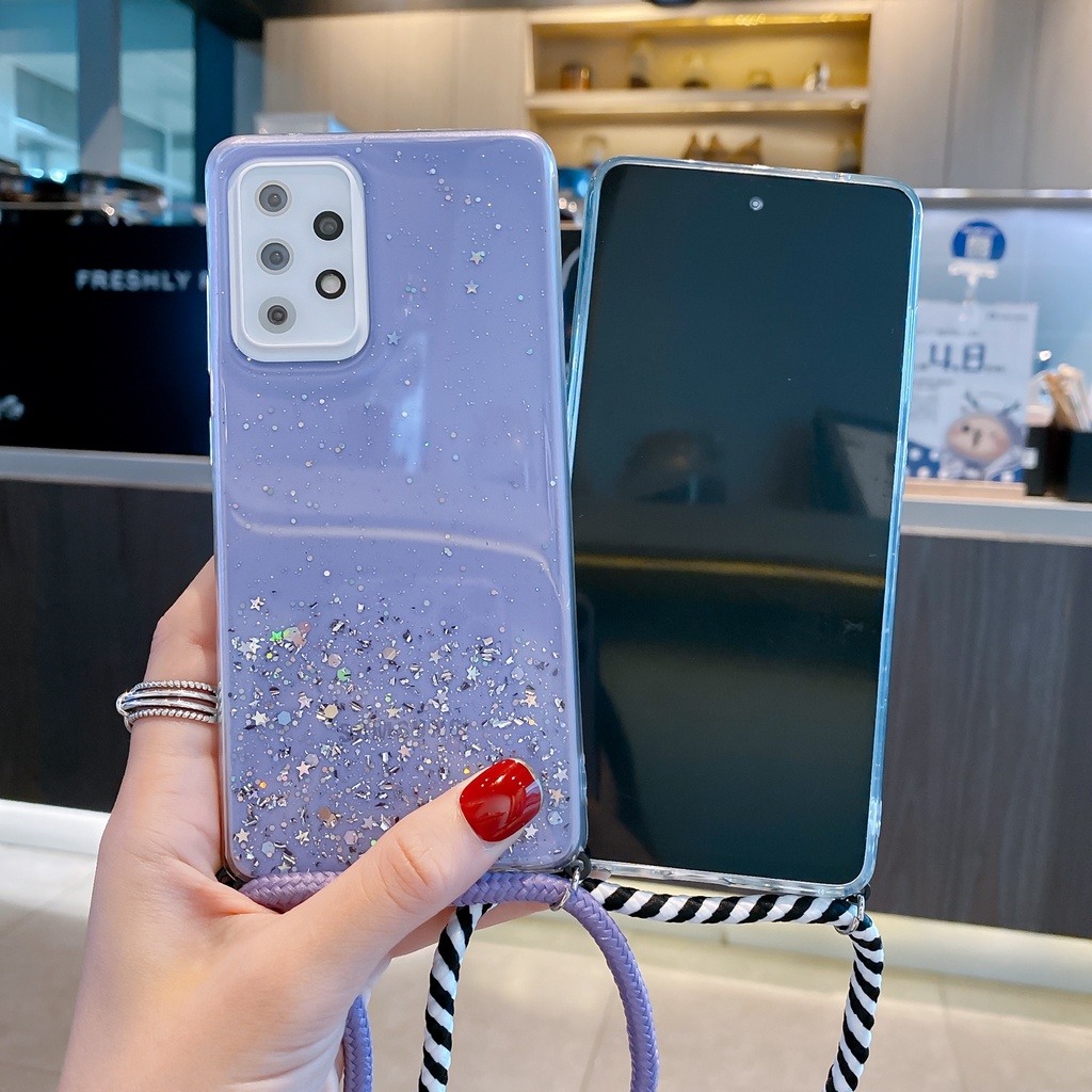 Ốp điện thoại silicon lấp lánh có dây đeo chéo cho Samsung Galaxy Note 20 S21 Ultra S20 FE S10 Plus S10E