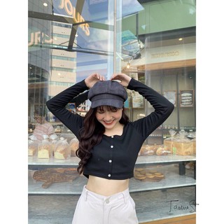 Áo thun nữ | Áo croptop thun gân tay dài cổ tròn