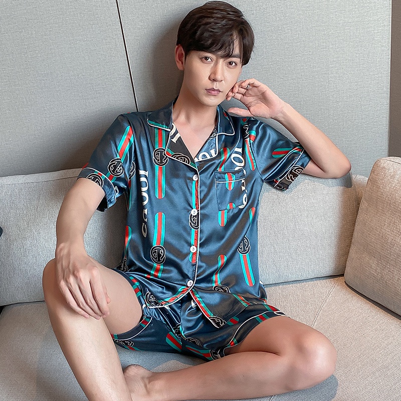 Bộ Đồ Ngủ Tay Ngắn Vải Lụa Satin Mềm Chất Lượng Cao Cỡ Lớn M-5XL Cho Nam Nữ