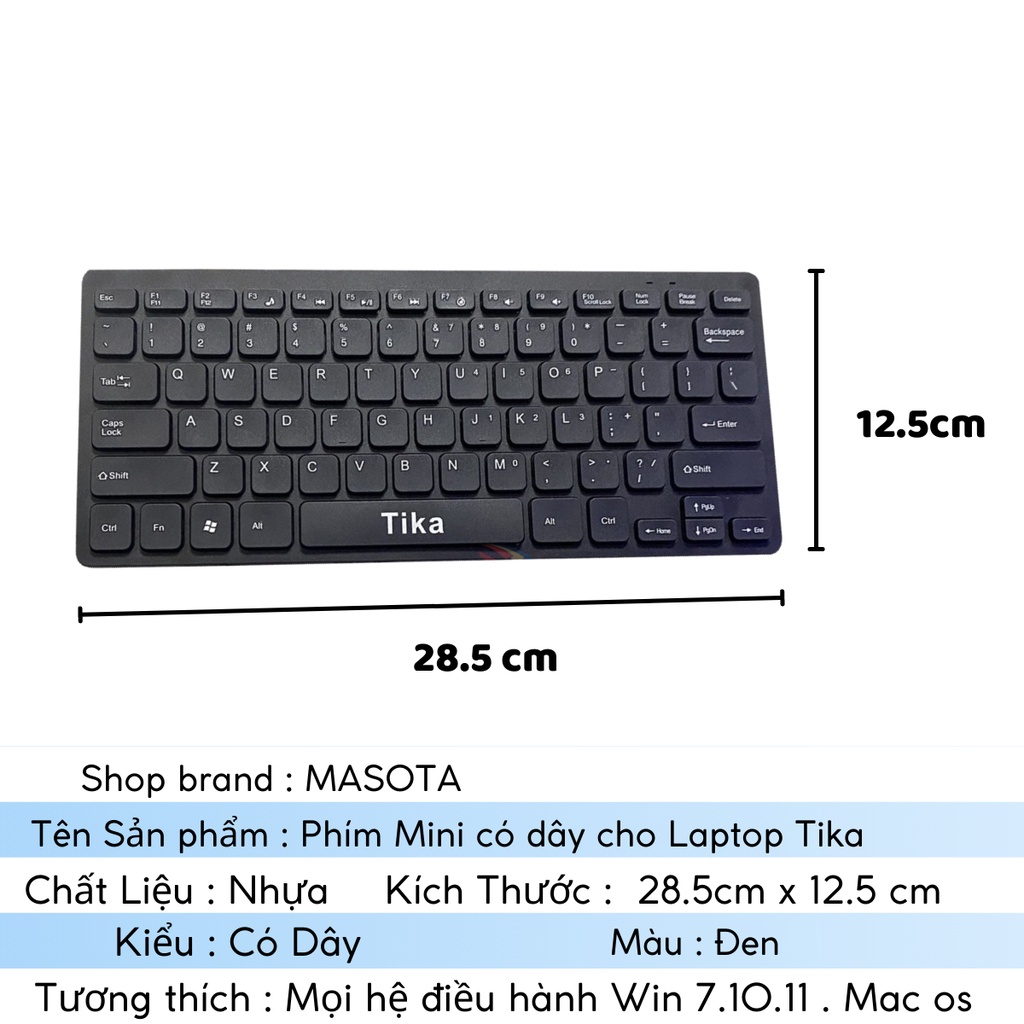 Bàn phím máy tính mini có dây cho laptop TiKa K1000 Bảo Hành 12 Tháng