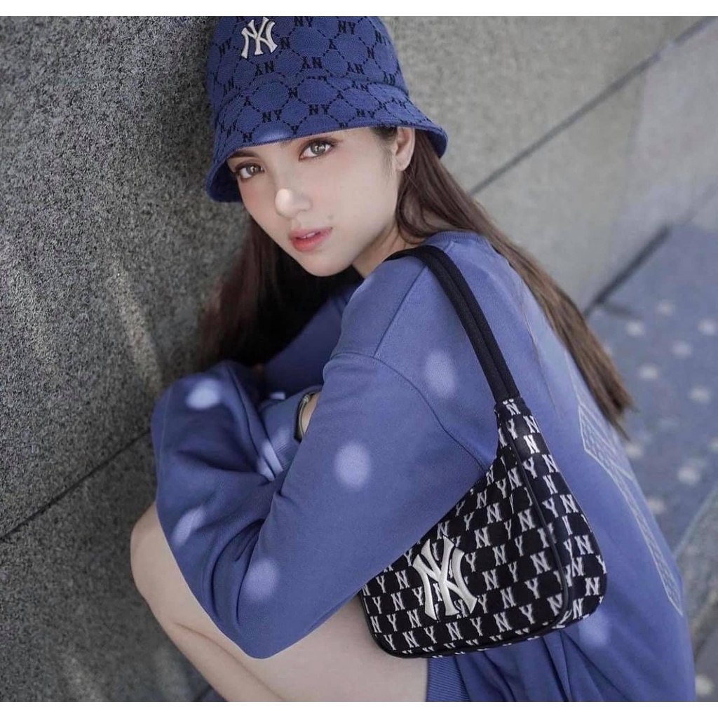 Túi Kẹp Nách MLB Monogram Jacquard Hobo Bag - Blue HÀNG  XUẤT DƯ FULL TEM TAG