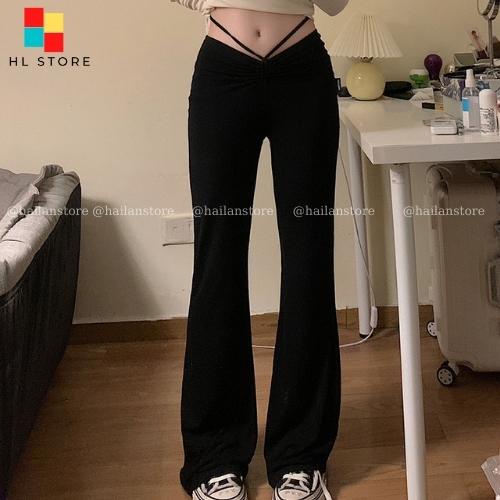 Quần ống loe nữ cạp cao dáng dài❤️ Quần Legging nữ thun gân lưng cao co dãn bốn chiều tôn dáng Hải Lan Store