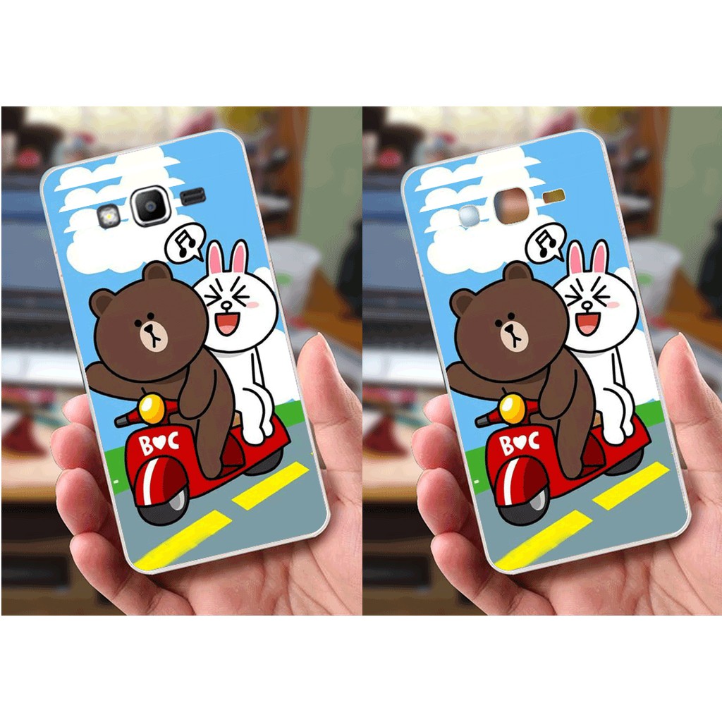 Ốp lưng Samsung J2 Prime / Grand Prime (dẻo viền trắng trong) - Hinh Gấu Brown, Panda Cực Dễ Thương