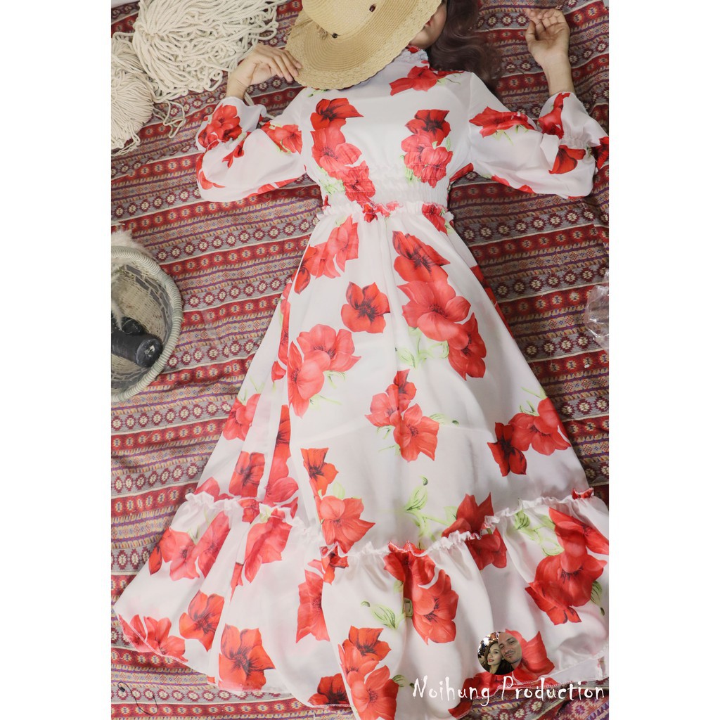 Đầm váy vintage ulzzang maxi dáng dài xòe đi biển họa tiết hoa đẹp rẻ midi bigsize voan chiffon 😘