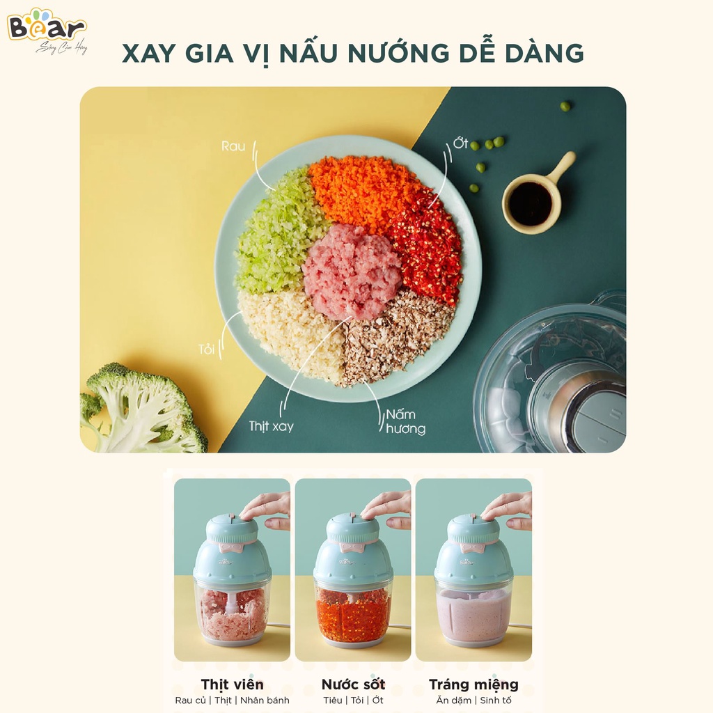 Máy Xay Bear  GR-B06V1 Máy Xay Ăn Dặm Dung Tích 0,6L 2 Chế Độ Xay Mềm Và Xay Cứng Tiện Lợi, An Toàn Cho Mẹ Và Bé Ăn Dặm