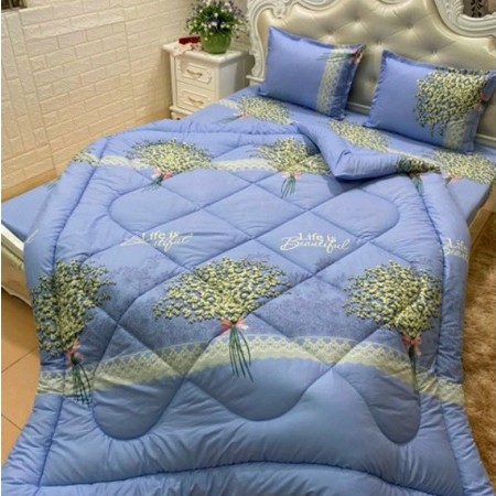 Trọn bộ 5 món ga gối chăn phao poly cotton có ruột bông dày đủ kích thước