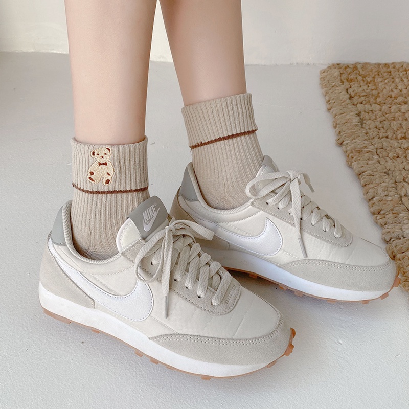 1 Đôi Tất Cotton / Vớ Trơn In Hình Gấu Hoạt Hình Dễ Thương