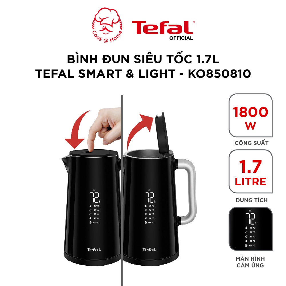 [Mã BMBAU200 giảm 7% đơn 699K] Bình đun siêu tốc Tefal Smart &amp; Light KO850810 - 1.7L, 1800W