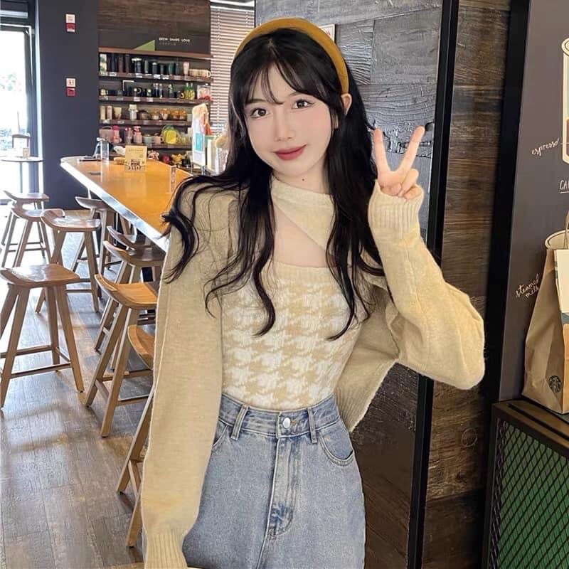 Set Len 2 mảnh hàng Quảng Châu (Áo len hai dây kèm khoác ngoài) | BigBuy360 - bigbuy360.vn