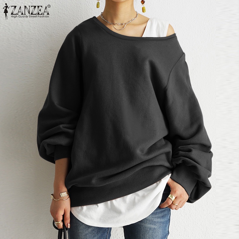 Áo sweatshirt ZANZEA tay dài cổ tròn dáng rộng màu trơn thời trang đường phố cho nữ | BigBuy360 - bigbuy360.vn
