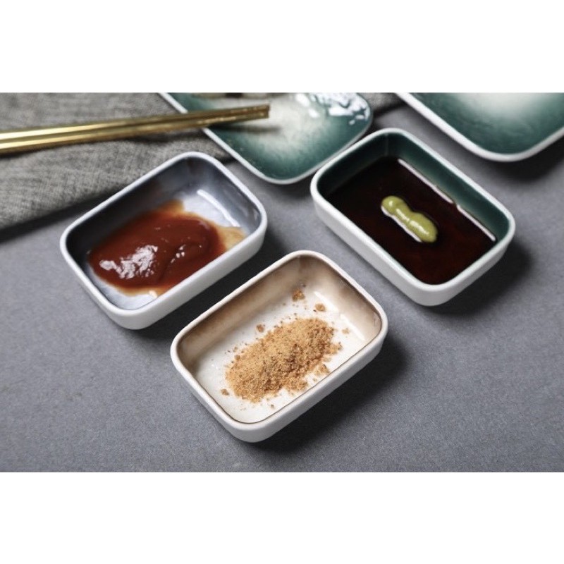 Chén sứ đựng gia vị Vân Đá Chữ Nhật, bát nước chấm