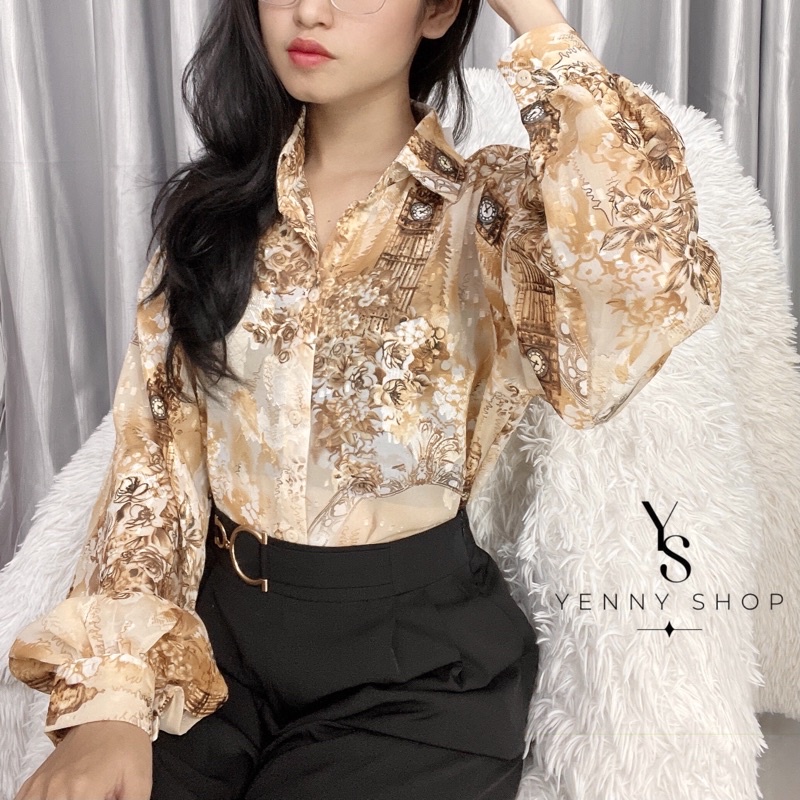 Áo Sơ Mi Nữ tay bồng vải voan ép phong cách châu Âu