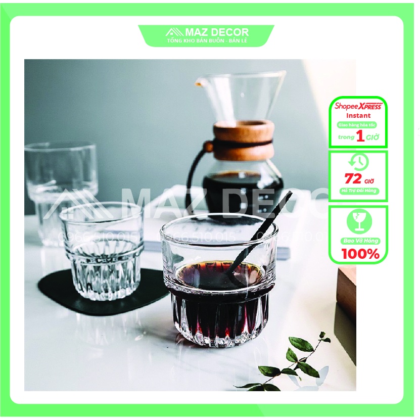 1 Chiếc Cốc ly thuỷ tinh đế đáy khía sọc 148ml 310ml cafe Empilable cao cấp STACKABLE TUMBLER 2-11ZJ