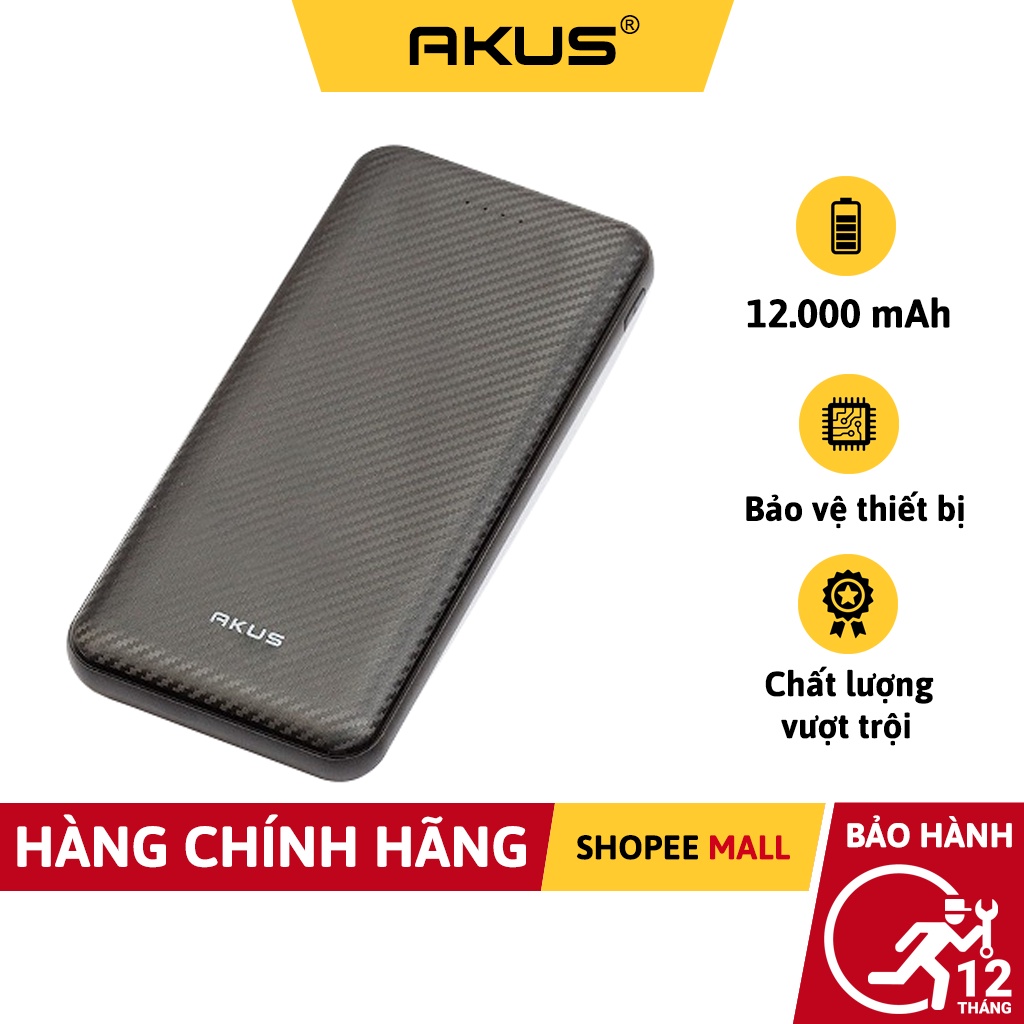 Sạc dự phòng 12000mAh - C12S Hàng chính hãng - Bảo hành 12 tháng - Akus