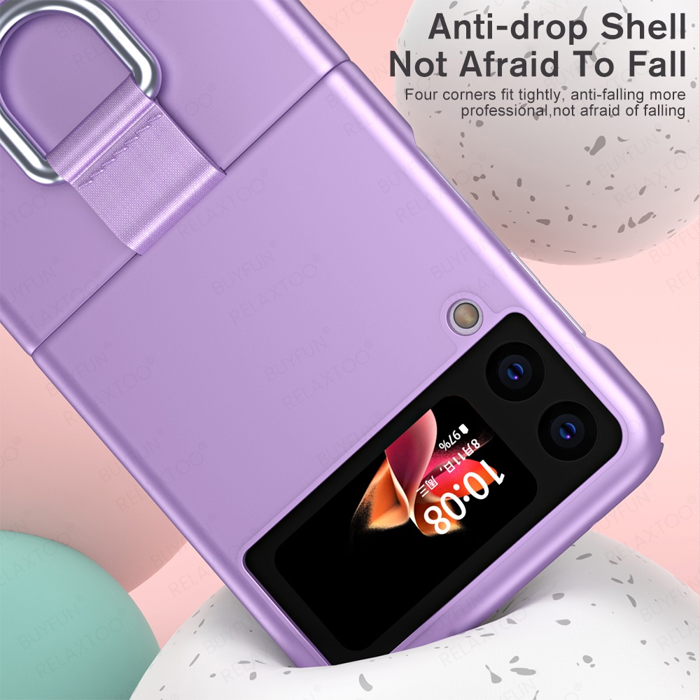 ZFlip3 Case With Finger Ring for Samsung Galaxy Z Flip3 Flip 3 5G Case Ultra Thin Matte Holder Stand PC Shockproof Cover