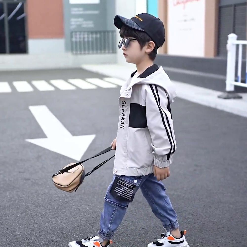 Áo Khoác Có Mũ Trùm Phối Màu Tương Phản Thời Trang Hàn Quốc Cho Bé Trai