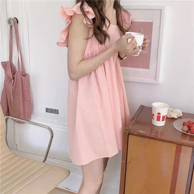 Váy xoè baby doll tay cánh tiên màu pastel