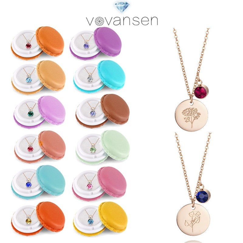 Mới! Thời gian Sốc!Vovansen Vòng cổ Vàng Mặt Hoa Đá Sinh Nhật 12 Tháng Làm Bằng Pha Lê Cao Cấp Từ Úc