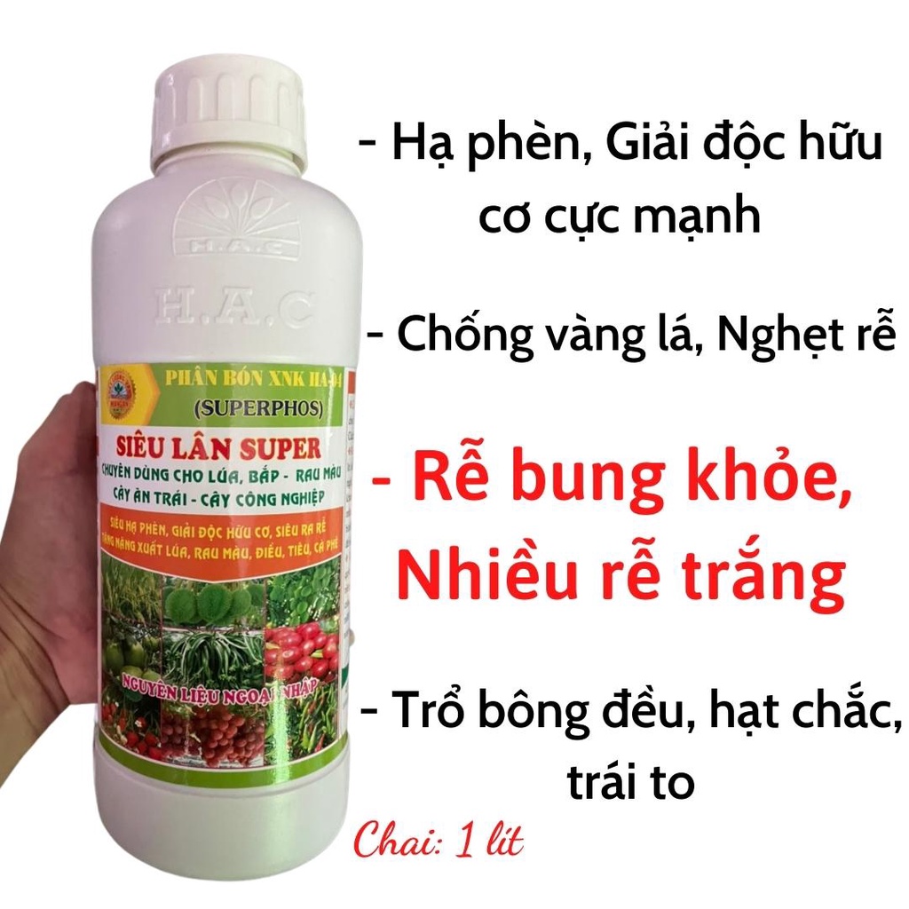 Siêu lân super 1 lít - Siêu hạ phèn, giải độc hữu cơ, siêu ra rễ, tăng năng suất lúa, rau màu, điều, tiêu, cà phê